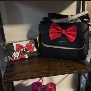 Loungefly Minnie Mouse Black and Red Crossbody Bag with Matching Wallet